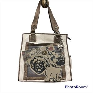 Kathy Van Zeeland “Pugs and Kisses” shopper tote, NWT.